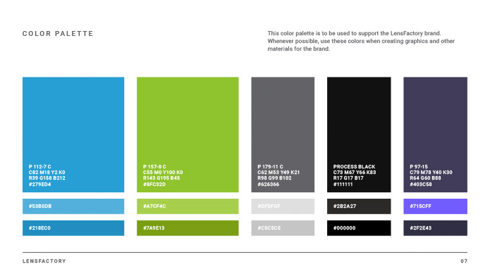 Brand Style Guides LensFactory Colors